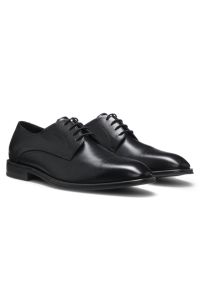 Italian-made Derby shoes in leather with cap toe, Black