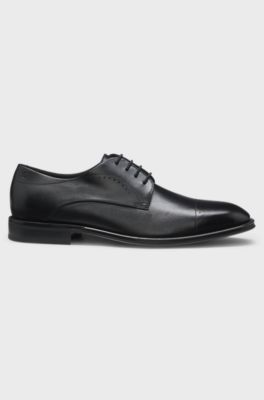 Italian-made Derby shoes in leather with cap toe, Black