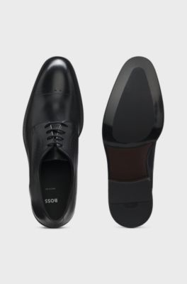 Italian-made Derby shoes in leather with cap toe, Black