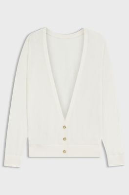 Knitted cardigan with rear button closure, White