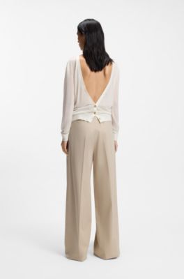 Knitted cardigan with rear button closure, Natural