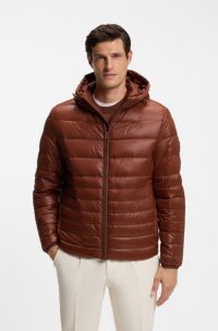 Doudoune &agrave; capuche en tissu d&eacute;perlant, Marron