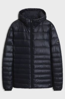 Hooded down jacket in water-repellent fabric, Dark Blue