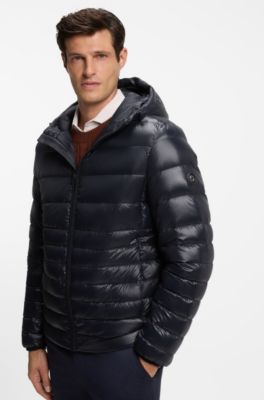 Hooded down jacket in water-repellent fabric, Dark Blue
