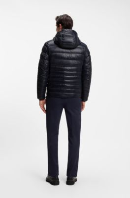 Hooded down jacket in water-repellent fabric, Dark Blue
