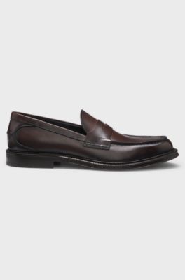 Italian-made loafers in soft leather, Dark Brown
