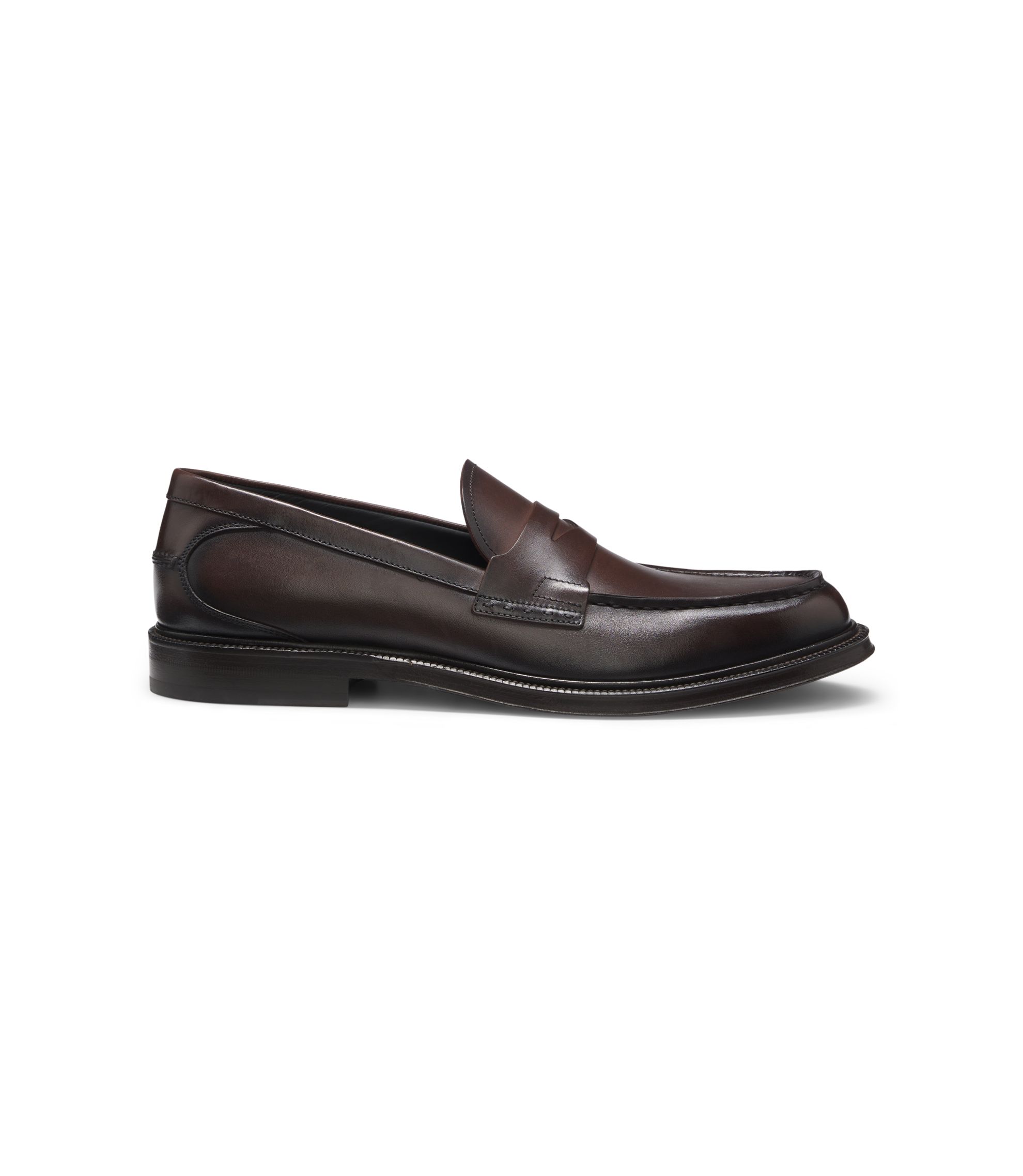 BOSS Brown Leather Penny Loafers BOSS: Brown Penny-Trim Suede Loafers | SSENSE main image 4