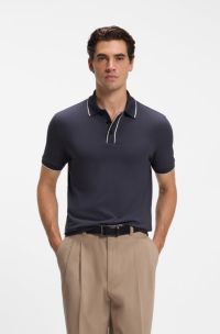 Regular-fit polo shirt in cotton, Dark Blue