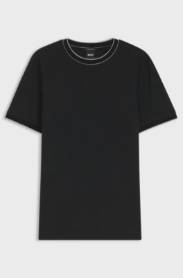 T-shirt Regular en coton structur&eacute; avec d&eacute;tails de liser&eacute;s, Noir