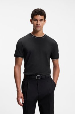 Regular-fit T-shirt in structured cotton with tipping details