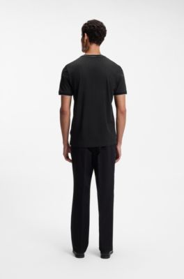 T-shirt i regular fit i strukturerad bomull med randiga detaljer, Svart