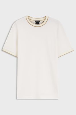 Regular-fit T-shirt in structured cotton with tipping details, Natural