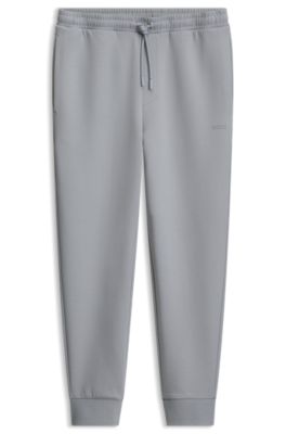 Stretch-cotton tracksuit bottoms with puffed logo, Light Grey