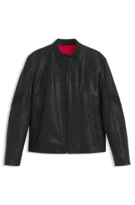 Leather jacket with piped details, Black