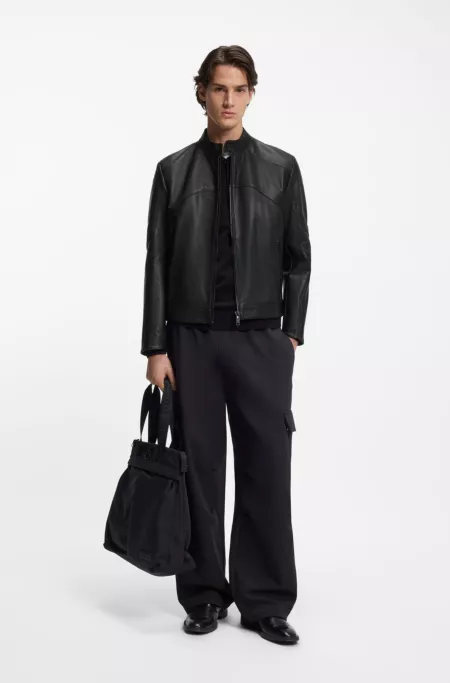 Leather jacket with piped details