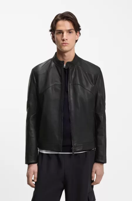 Leather jacket with piped details