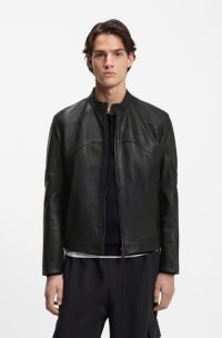 Leather jacket with piped details, Black
