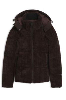 Relaxed-fit puffer jacket with detachable hood, Dark Brown