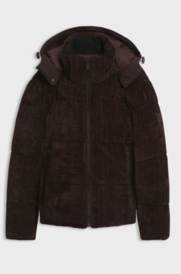 Relaxed-fit puffer jacket with detachable hood, Dark Brown