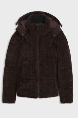 Relaxed-fit puffer jacket with detachable hood, Dark Brown