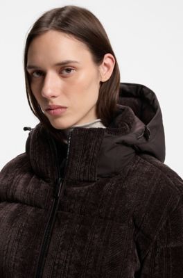 Relaxed-fit puffer jacket with detachable hood, Dark Brown