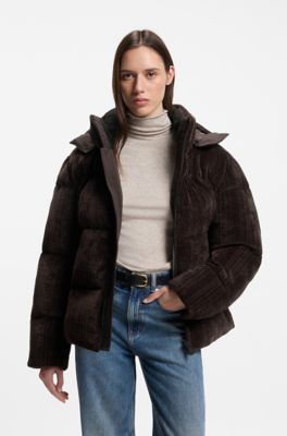 Relaxed-fit puffer jacket with detachable hood, Dark Brown
