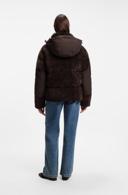 Relaxed-fit puffer jacket with detachable hood, Dark Brown