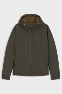 Water-repellent hooded short jacket with down filling, Olive