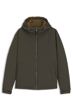 Water-repellent hooded short jacket with down filling