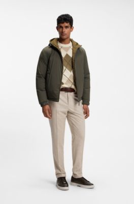 Water-repellent hooded short jacket with down filling, Olive