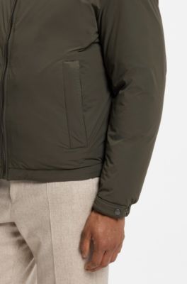 Water-repellent hooded short jacket with down filling, Olive