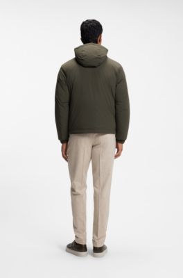 Water-repellent hooded short jacket with down filling, Olive