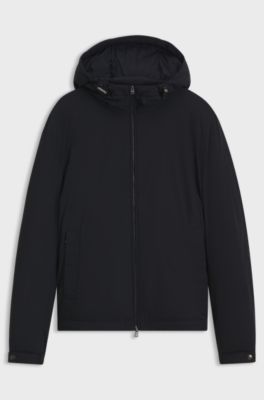 Water-repellent hooded short jacket with down filling, Dark Blue