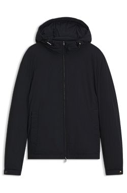 Water-repellent hooded short jacket with down filling