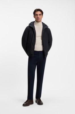 Water-repellent hooded short jacket with down filling, Dark Blue