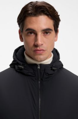 Water-repellent hooded short jacket with down filling, Dark Blue