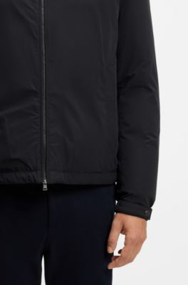 Water-repellent hooded short jacket with down filling, Dark Blue