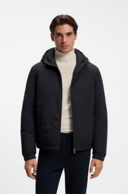 Water-repellent hooded short jacket with down filling, Dark Blue