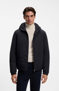 Water-repellent hooded short jacket with down filling, Dark Blue