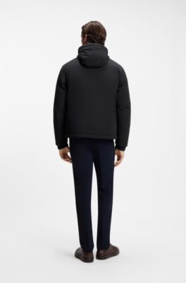 Water-repellent hooded short jacket with down filling, Dark Blue