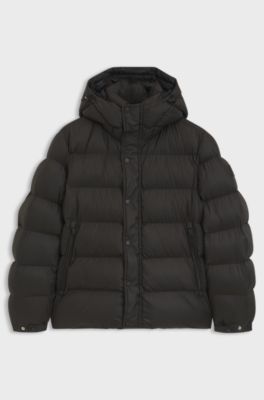 Water-repellent hooded puffer jacket with cushioned collar, Black