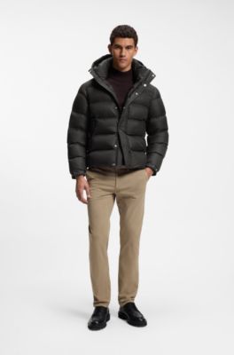Water-repellent hooded puffer jacket with cushioned collar, Black