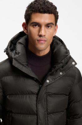 Water-repellent hooded puffer jacket with cushioned collar, Black