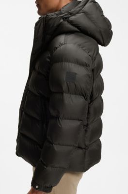 Water-repellent hooded puffer jacket with cushioned collar, Black