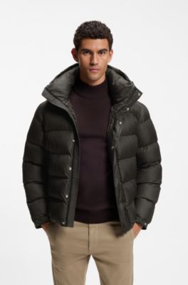 Water-repellent hooded puffer jacket with cushioned collar, Black
