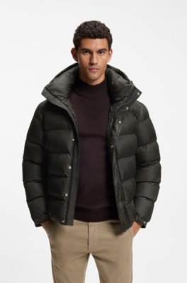 Water-repellent hooded puffer jacket