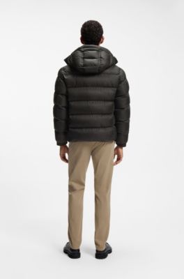 Water-repellent hooded puffer jacket with cushioned collar, Black
