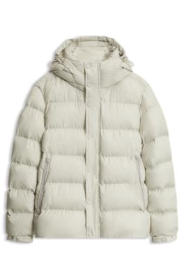 Water-repellent hooded puffer jacket with cushioned collar, Natural