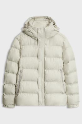 Water-repellent hooded puffer jacket with cushioned collar, Natural