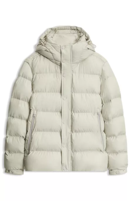 Water-repellent hooded puffer jacket with cushioned collar